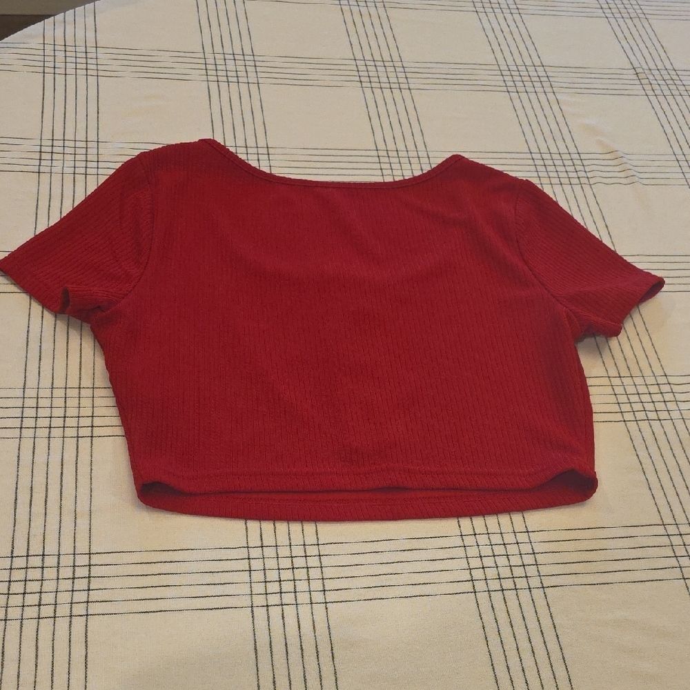 Chic Red Button-Front Crop Top - Picture 4 of 5